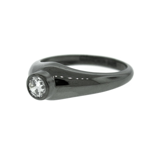 Blackened 18k White Gold Bezel White Sapphire Engagement Ring Broadway - Mander Jewelry