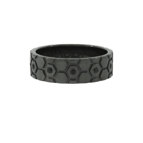 Blackened 14k Gold and Black Diamond Ring for Men Hexagons - Mander Jewelry