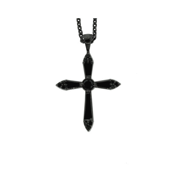 Blackened 18k Gold Black Diamond Cross Pendant Convent - Mander Jewelry