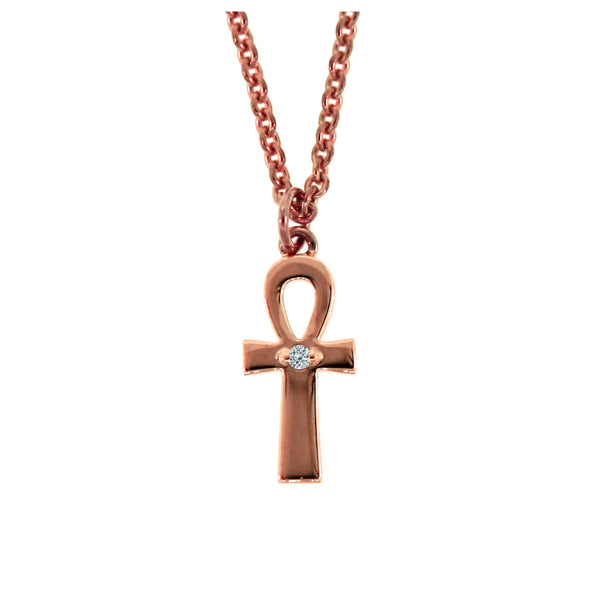 14k Rose Gold Ankh Diamond Pendant and Chain Necklace for Women - Mander Jewelry