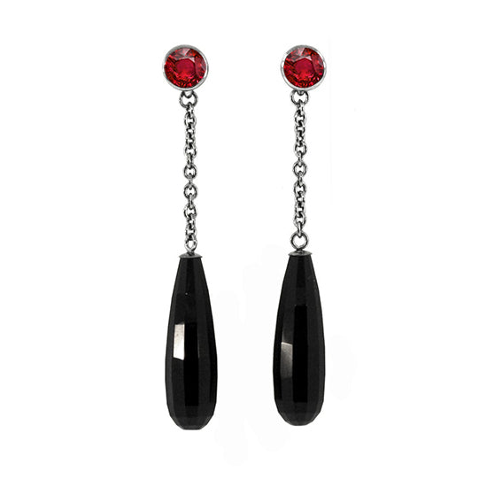Blackened 18k Gold Ruby and Onyx Briolette Earrings - Mander Jewelry