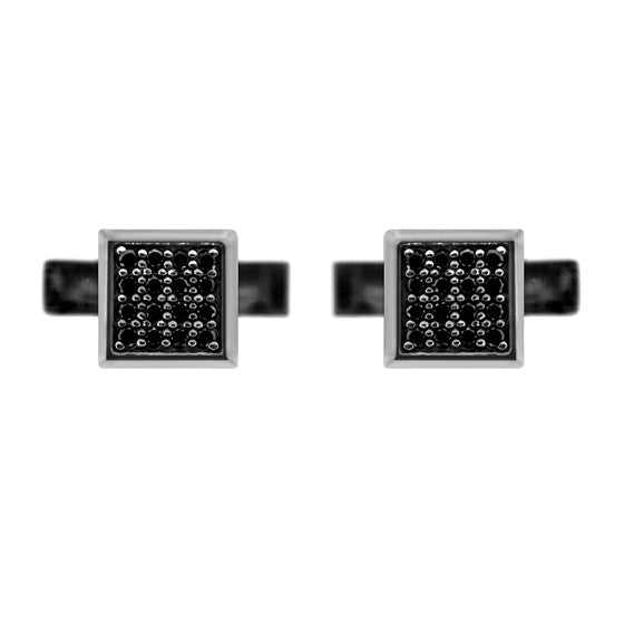 Silver Cuadrado Cufflinks Black Diamonds - Mander Jewelry