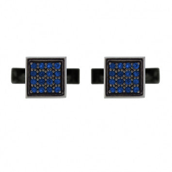Blackened Silver Blue Sapphire Cufflinks Cuadrado - Mander Jewelry