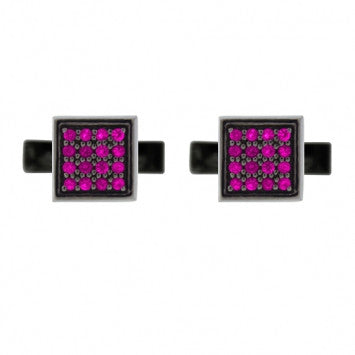 Blackened Silver Cuadrado Cufflinks Pink Sapphires - Mander Jewelry