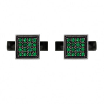 Blackened Silver Emerald Cufflinks Cuadrado - Mander Jewelry