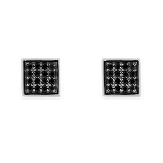 18k White Gold Black Diamond Earrings Cuadrado - Mander Jewelry