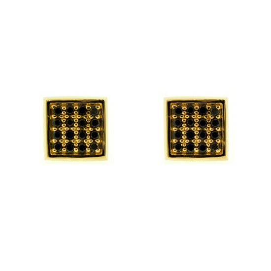 18k Yellow Gold Black Diamond Earrings Cuadrado - Mander Jewelry
