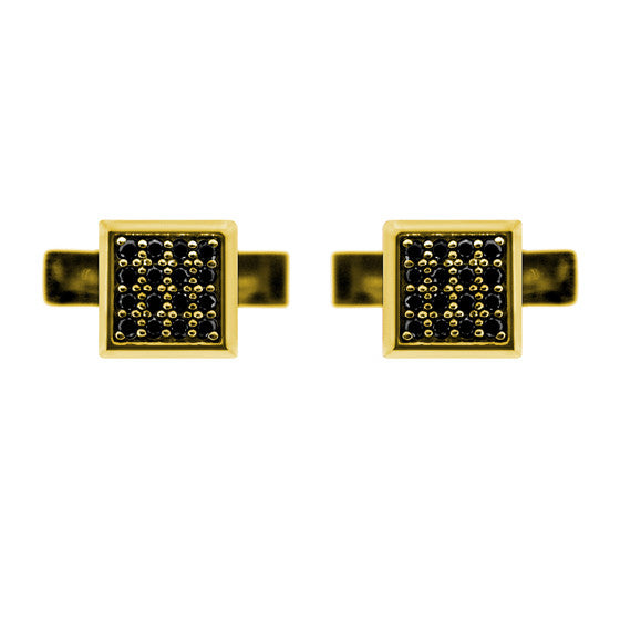 18k Yellow Gold Black Diamond Cufflinks Cuadrado - Mander Jewelry