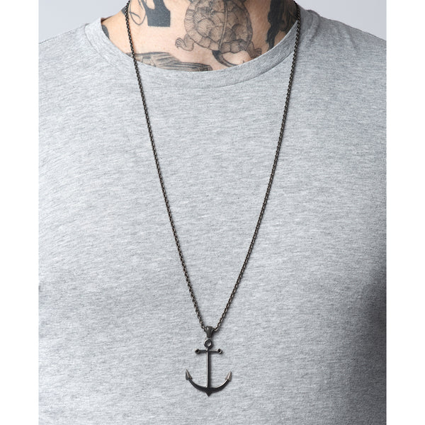 Blackened Silver Black Diamond Anchor Pendant Ancla for Men - Mander Jewelry