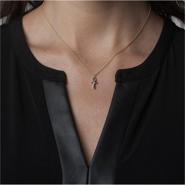 14k White Gold Ankh Diamond Pendant and Chain Necklace for Women - Mander Jewelry