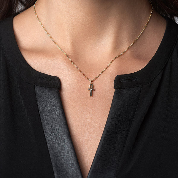 14k Rose Gold Ankh Diamond Pendant and Chain Necklace for Women - Mander Jewelry
