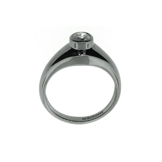 Blackened 18k White Gold Bezel White Sapphire Engagement Ring Broadway - Mander Jewelry