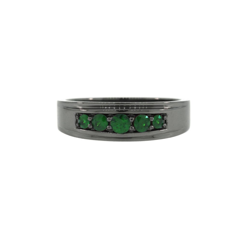 Blackened Silver Graduado Ring Emeralds - Mander Jewelry