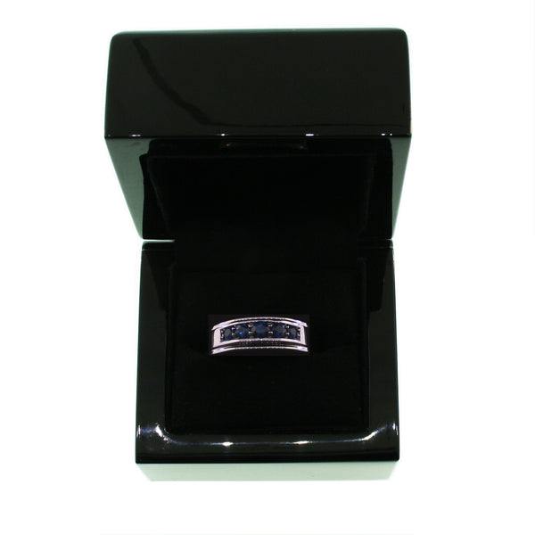 Blackened Silver Graduado Ring Blue Sapphires - Mander Jewelry