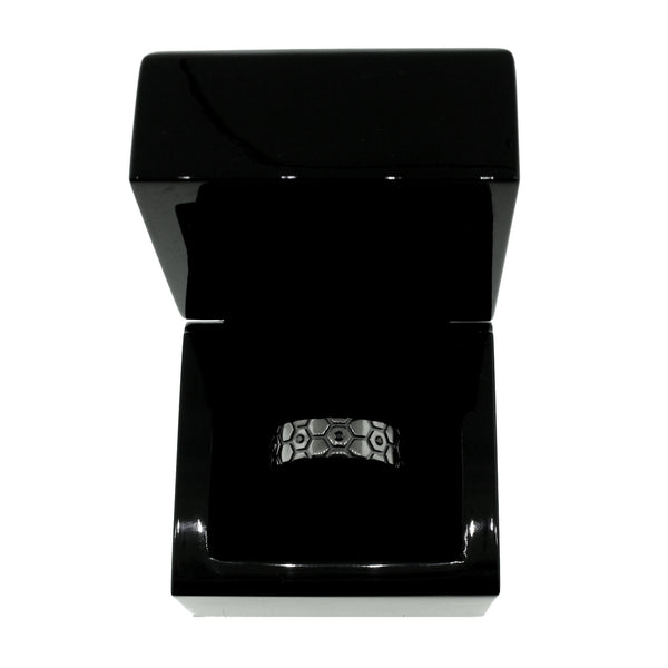 Blackened 14k Gold and Black Diamond Ring for Men Hexagons - Mander Jewelry