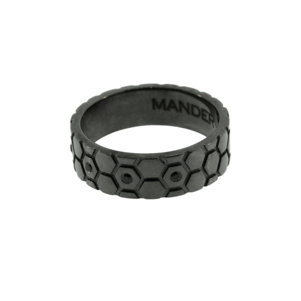 Blackened 14k Gold and Black Diamond Ring for Men Hexagons - Mander Jewelry