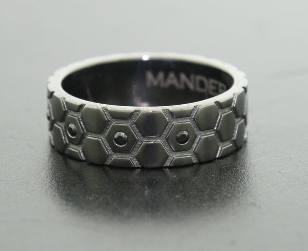 Blackened 14k Gold and Black Diamond Ring for Men Hexagons - Mander Jewelry