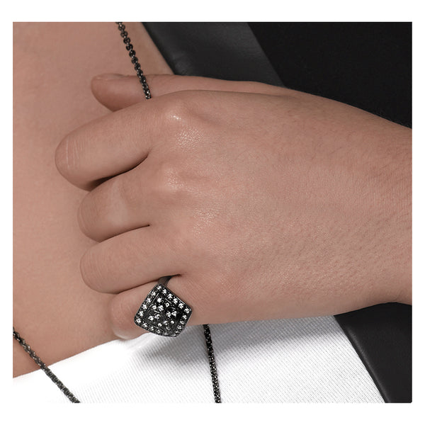 Blackened 18k Gold Midtown Ring Colorless Diamonds - Mander Jewelry