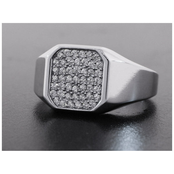 14k White Gold Octagon Diamond Ring - Mander Jewelry