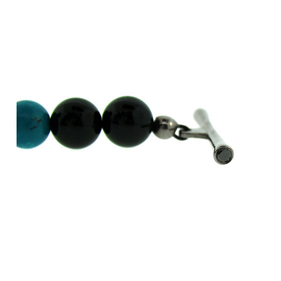 Black Onyx Turquoise 8mm Spirit Bead Bracelet Silver Black Diamonds - Mander Jewelry