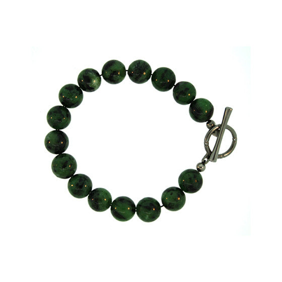 Ruby Zoisite 10mm Spirit Bead Bracelet Blackened Silver Black Diamonds - Mander Jewelry
