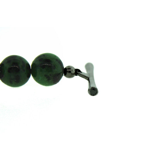 Ruby Zoisite 10mm Spirit Bead Bracelet Blackened Silver Black Diamonds - Mander Jewelry