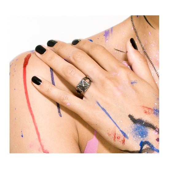 Blackened 18k Gold Black Diamond Ring St Marks - Mander Jewelry