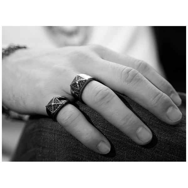 Blackened 18k Gold Black Diamond Ring St Marks for Men - Mander Jewelry
