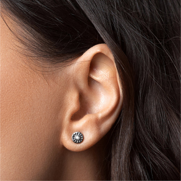 Blackened 18k Gold Timeless Earrings Diamonds - Mander Jewelry
