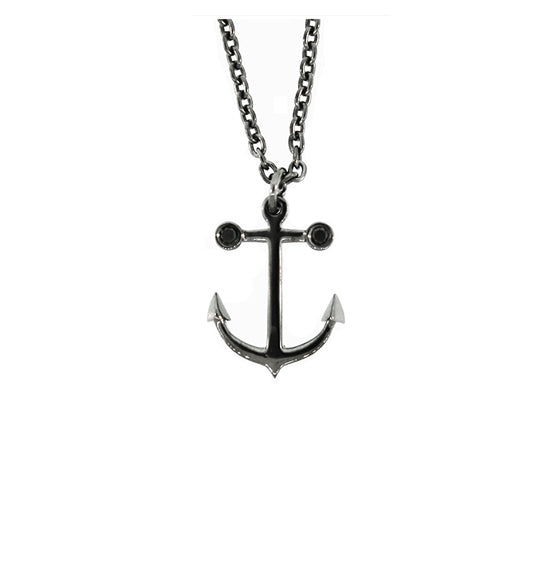 Blackened Silver Anchor Pendant Ancla Black Diamonds for Women - Mander Jewelry