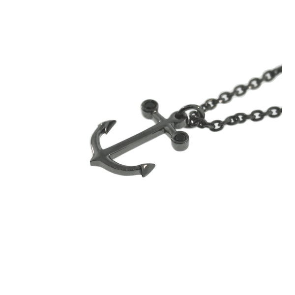 Blackened Silver Anchor Pendant Ancla Black Diamonds for Women - Mander Jewelry