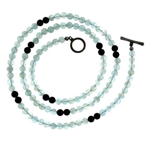 Aquamarine Onyx 5mm Spirit Bead Necklace Silver Blue Topaz - Mander Jewelry