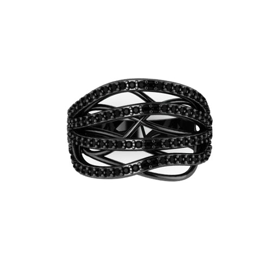 Blackened 18k Gold Black Diamond Ring Atlantic - Mander Jewelry
