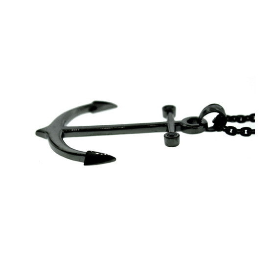 Blackened Silver Black Diamond Anchor Pendant Ancla for Men - Mander Jewelry