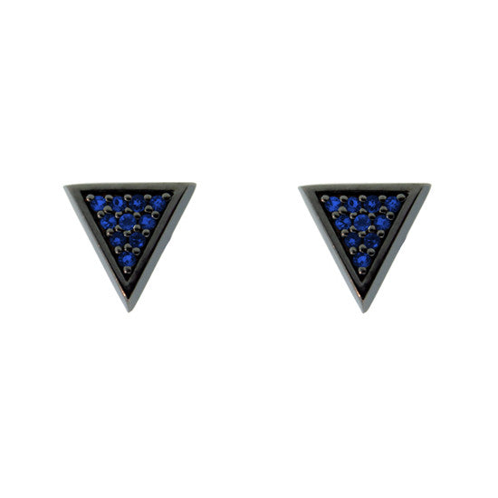 Blackened 18k Gold Tres Puntos Earrings Blue Sapphire - Mander Jewelry