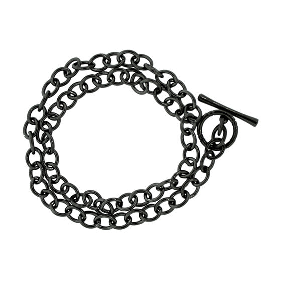 Blackened Silver Double Cable Chain Bracelet Black Diamonds - Mander Jewelry