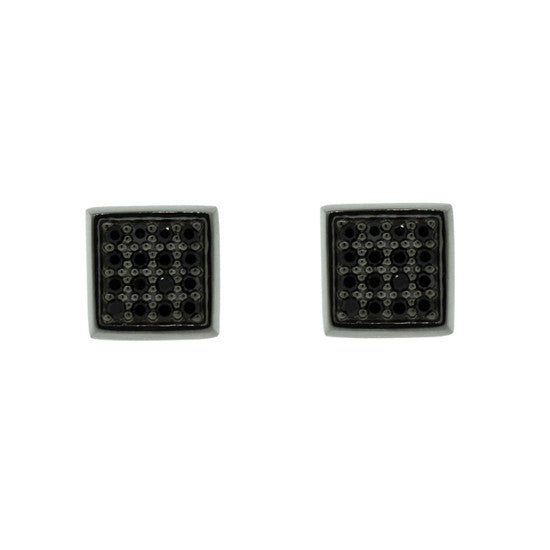 Blackened 18k White Gold Cuadrado Earrings Black Diamonds - Mander Jewelry