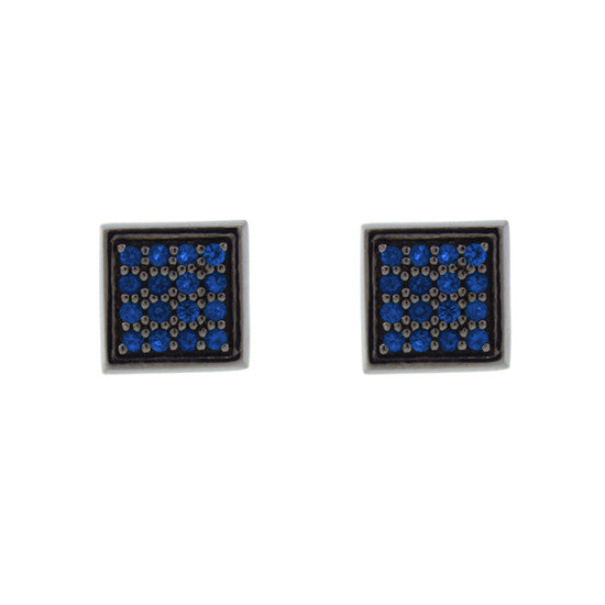 Blackened 18k White Gold Cuadrado Earrings Blue Sapphires - Mander Jewelry