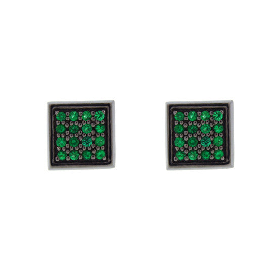 Blackened 18k White Gold Cuadrado Earrings Emerald - Mander Jewelry