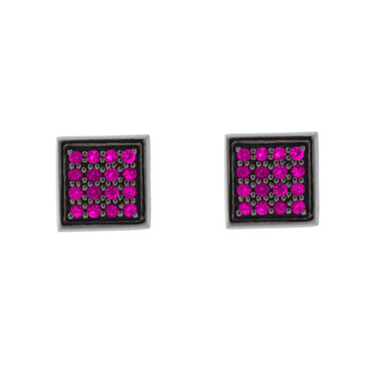 Blackened 18k White Gold Cuadrado Earrings Pink Sapphires - Mander Jewelry