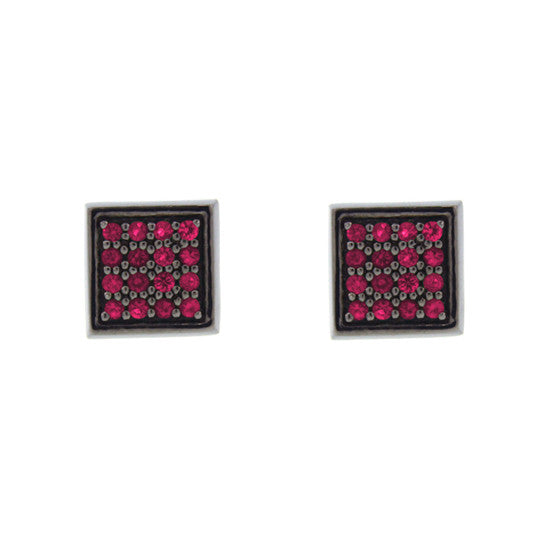 Blackened 18k White Gold Cuadrado Earrings Ruby - Mander Jewelry