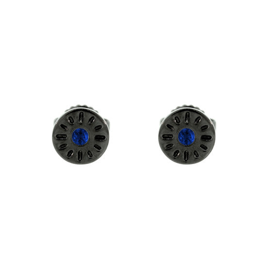 Blackened 18k Gold Timeless Earrings Blue Sapphire - Mander Jewelry