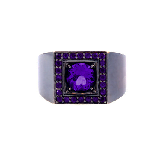 Blackened Silver Jefe Ring Amethyst - Mander Jewelry