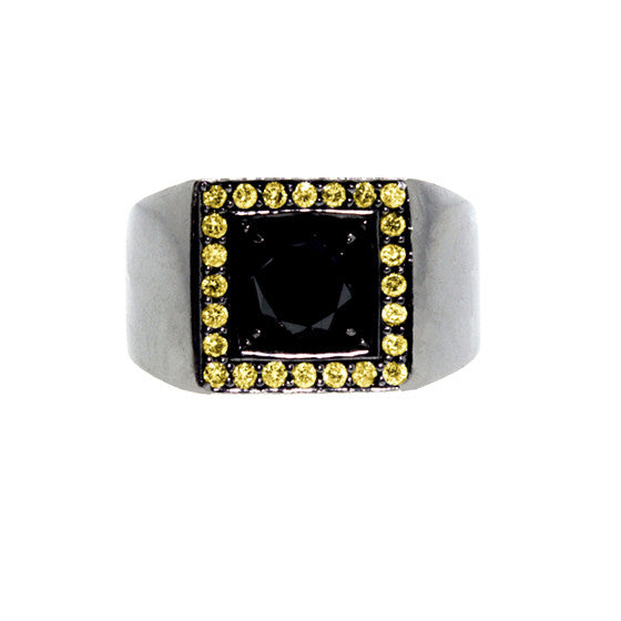 Blackened 18k Gold Black Diamond and Yellow Diamond Ring Jefe - Mander Jewelry
