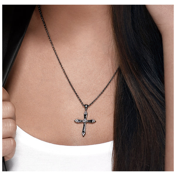 Blackened 18k Gold Black Diamond Cross Pendant Convent - Mander Jewelry
