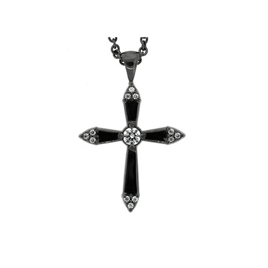 Blackened 18k Gold Diamond Cross Pendant Convent - Mander Jewelry
