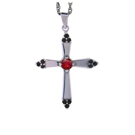 18k White Gold Ruby and Black Diamonds Cross Pendant Convent - Mander Jewelry