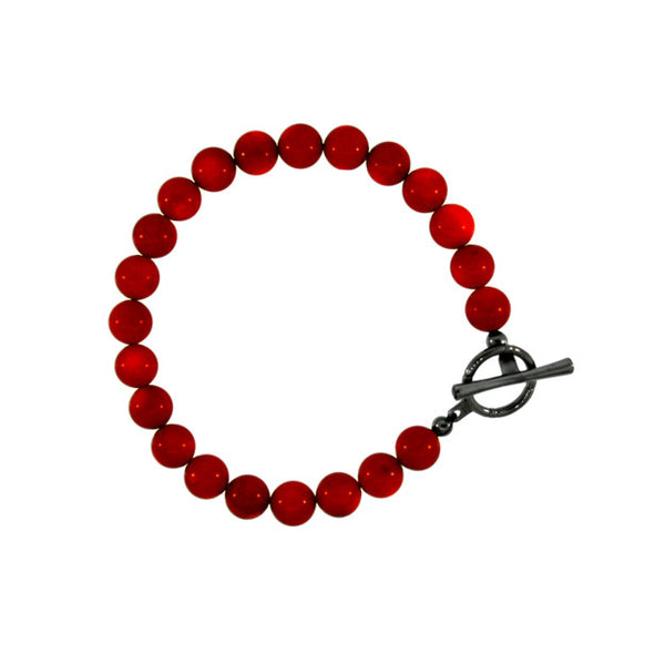 Coral 8mm Spirit Bead Bracelet Silver Black Diamonds - Mander Jewelry