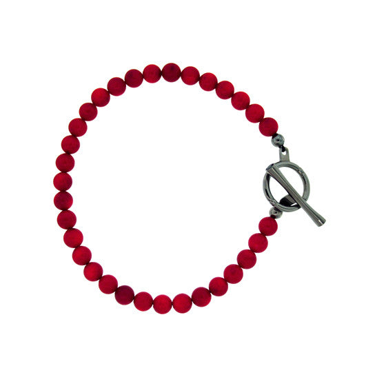 Coral 5mm Spirit Bead Bracelet Silver Black Diamonds - Mander Jewelry