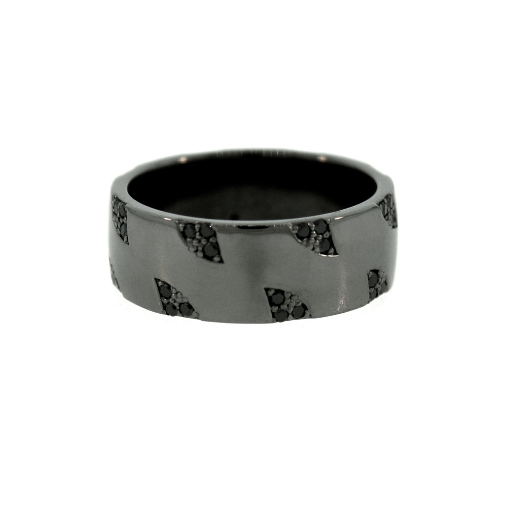 1Ct Black Diamond Men's Black Gold Pave Wedding Ring